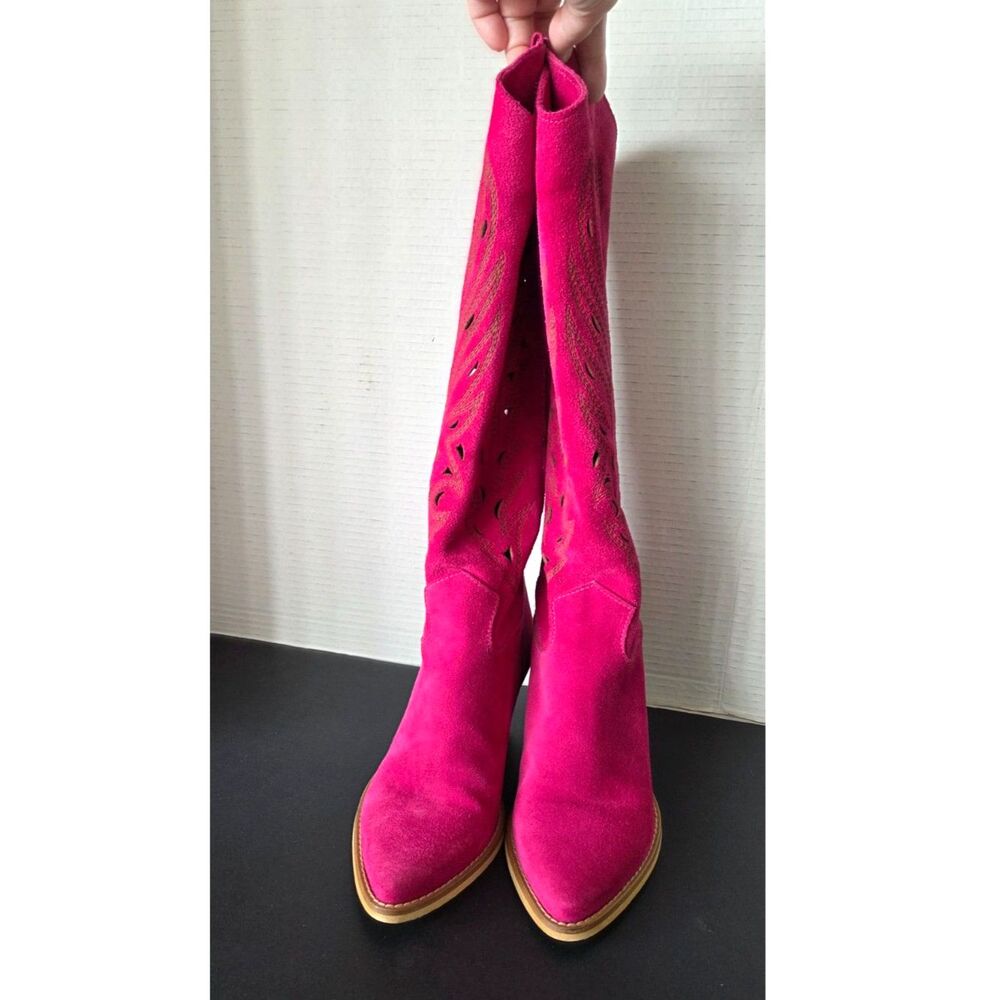 KS Kali Shoes Rea Magenta Pink Texan Laser-Cut Western Boots Suede Sz EU 38 - Picture 3 of 9